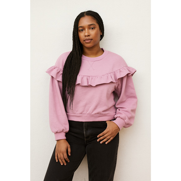 Anthropologie Sweaters - By Anthropologie Women's Ruffled Pullover Pink Sweatshirt Sz M Cottagecore